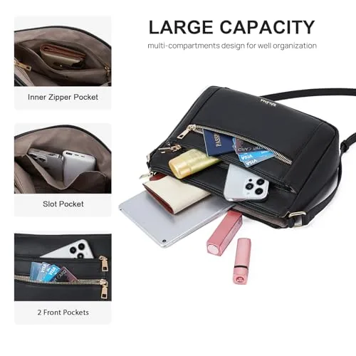 Vegan Leather Crossbody Bag in Black, view 4