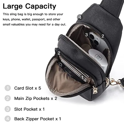 Leather Sling Bag in Black, view 3
