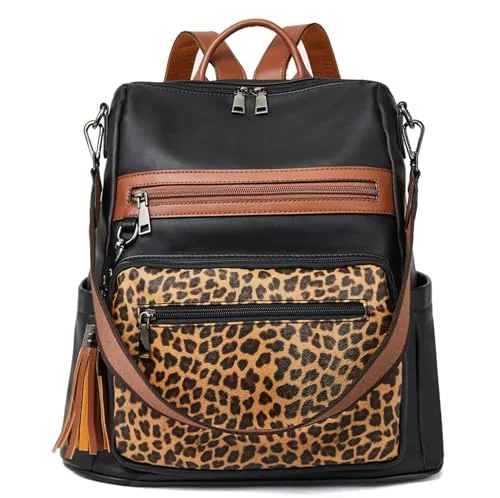 Large Tassel Backpack Purse in Brown Leopard