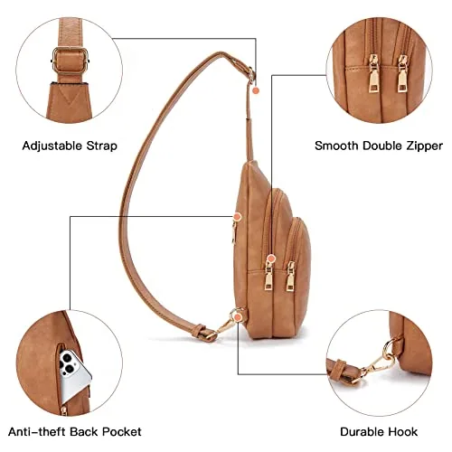 Vegan Leather Crossbody Bag in Camel Brown, view 4