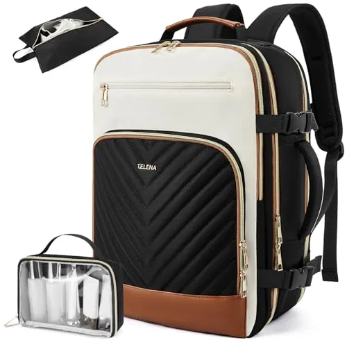Travel Backpack in Black Beige Brown