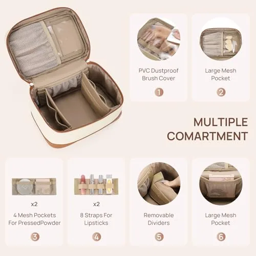 Makeup Bag in Cream with Brown, view 4