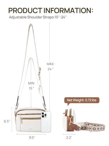 Small Wide Strap Crossbody Bag in Beige with Brown, view 4