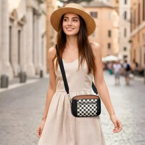 Small Crossbody Bag in Checkered Black, view 3