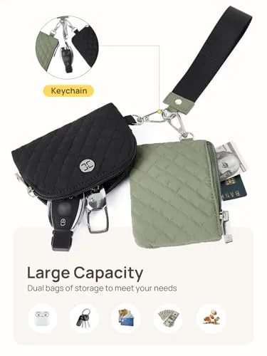 Small Zip Wristlet in Green with Black, view 3