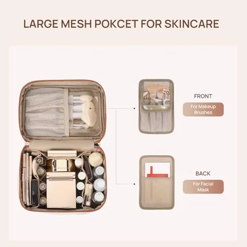 Makeup Bag in Cream with Brown, view 3