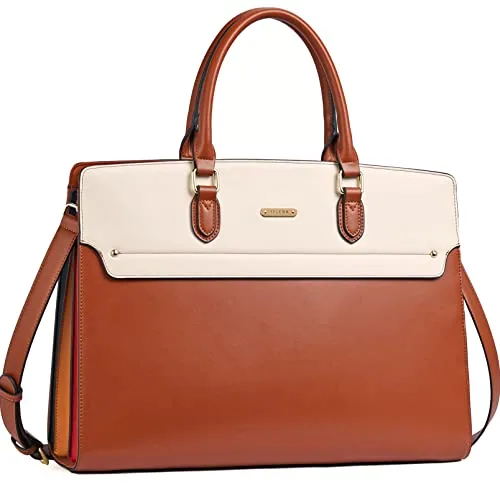 Vintage Leather Briefcase in Brown with Beige