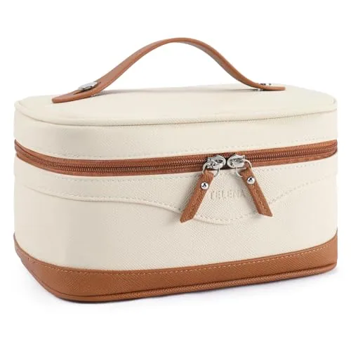 Makeup Bag in Cream with Brown