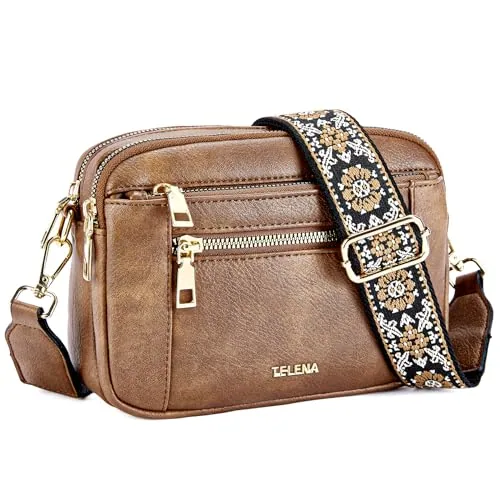 Small Wide Strap Crossbody Bag in Brown