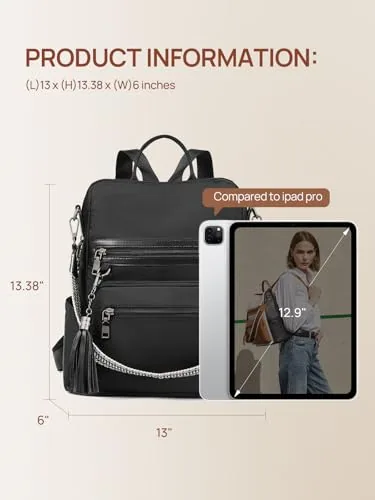 Large Nylon Backpack Purse in Black, view 4