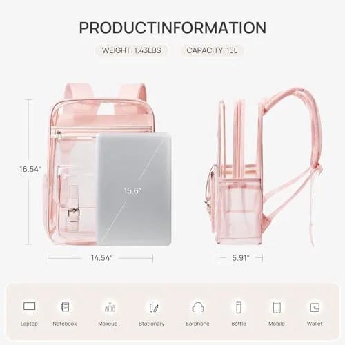 Clear Backpack in Pink, view 3