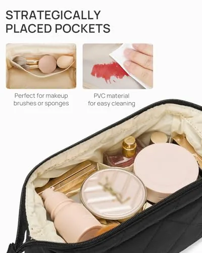 PVC Puffer Makeup Bag in Black, view 4