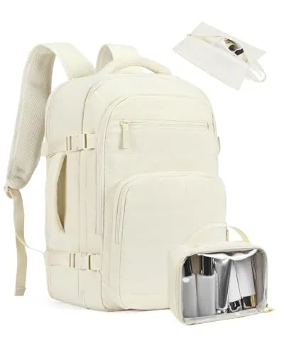 Quilted Travel Backpack in Beige