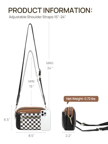 Small Crossbody Bag in Checkered Black, view 4