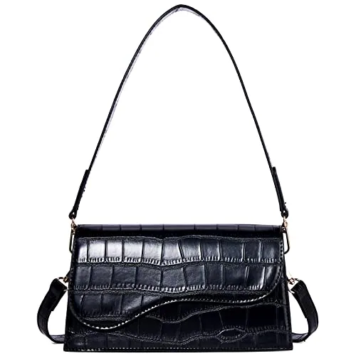Vegan Leather Shoulder Bag in Black