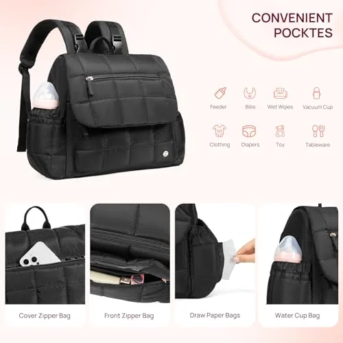 Small Puffer Diaper Backpack in Black, view 4
