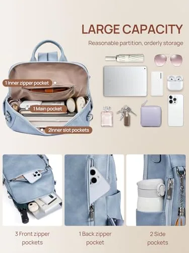 Tassel Backpack Purse in Retro Blue, view 4