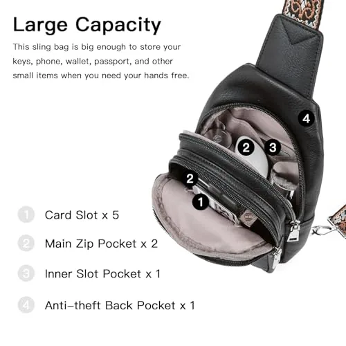 Vegan Leather Sling Bag in Black, view 3