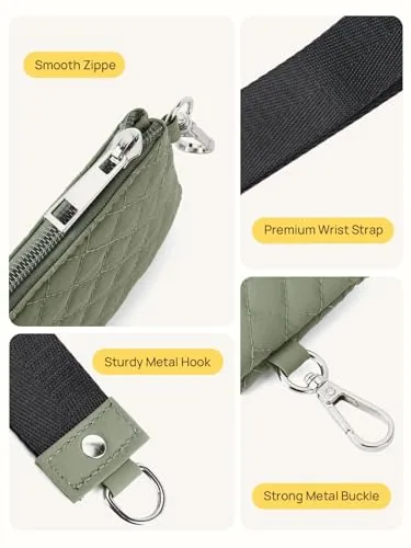 Small Zip Wristlet in Green with Black, view 4