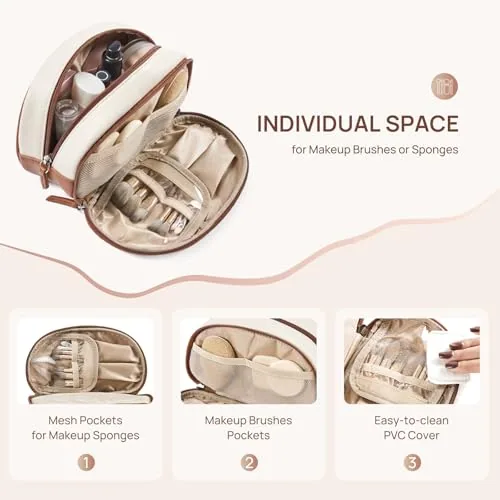 Medium Makeup Bag in Beige with Brown, view 2