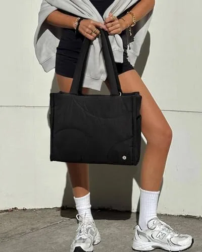 Quilted Tote Bag in Black, view 2