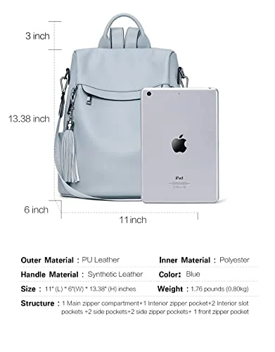 Tassel Backpack Purse in Dusty Blue, view 3