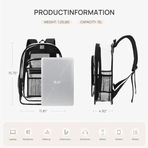 Clear Backpack in Black, view 3