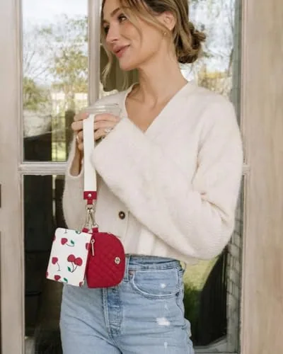 Small Zip Wristlet in Red with White, view 2