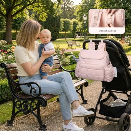 Large Capacity Diaper Backpack in Pink, view 2