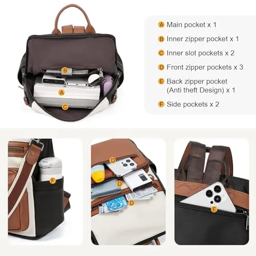 Large Tassel Backpack Purse in Beige Black Brown, view 4