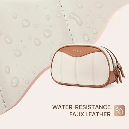 Medium Makeup Bag in Beige with Brown, view 4