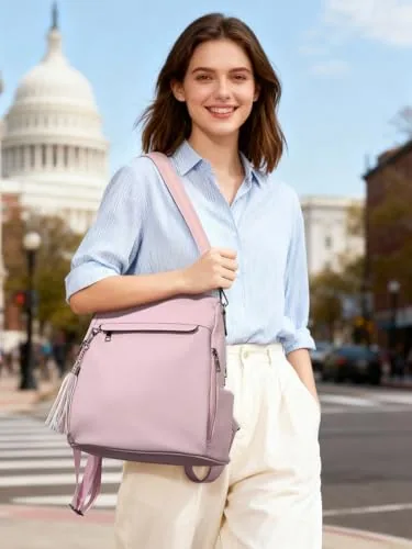 Tassel Backpack Purse in Pure Pink, view 3