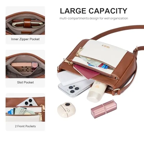 Vegan Leather Crossbody Bag in Beige with Brown, view 3