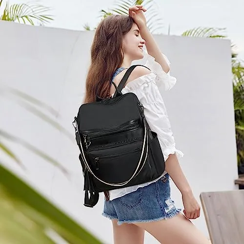 Large Nylon Backpack Purse in Black, view 2