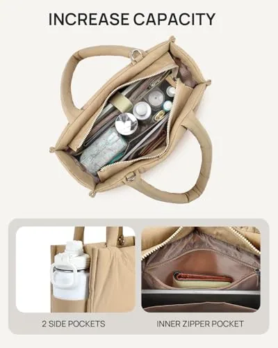 Quilted Tote Bag in Khaki, view 4