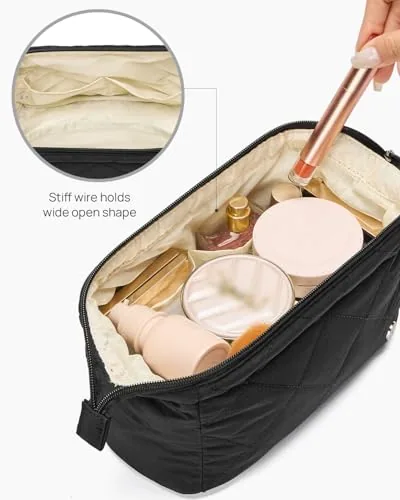 PVC Puffer Makeup Bag in Black, view 3