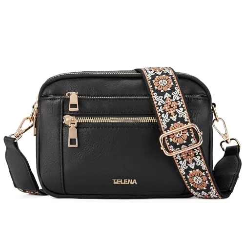 Small Wide Strap Crossbody Bag in Black