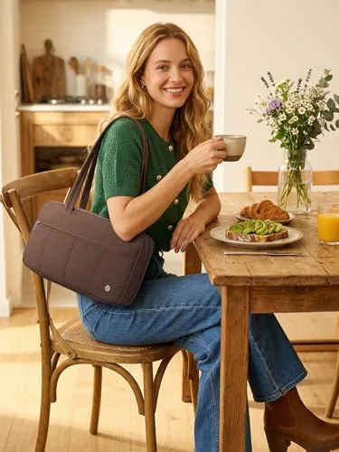 Nylon Shoulder Bag in Sand Brown, view 2
