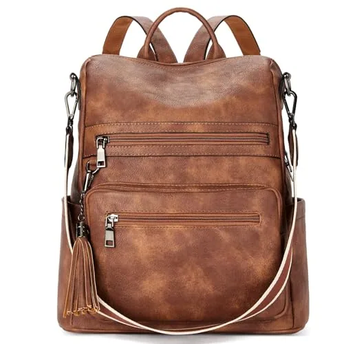 Large Tassel Backpack Purse in Brown