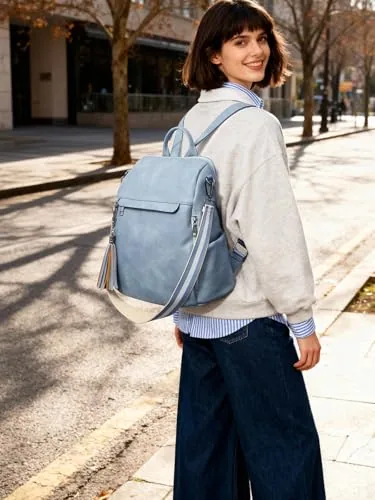 Tassel Backpack Purse in Retro Blue, view 2