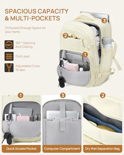 Quilted Travel Backpack in Beige, view 4