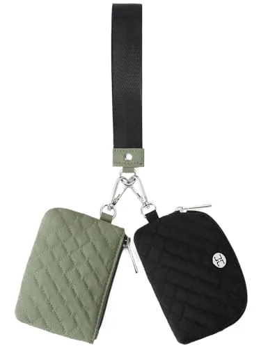 Small Zip Wristlet in Green with Black