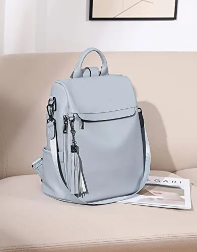 Tassel Backpack Purse in Dusty Blue, view 2