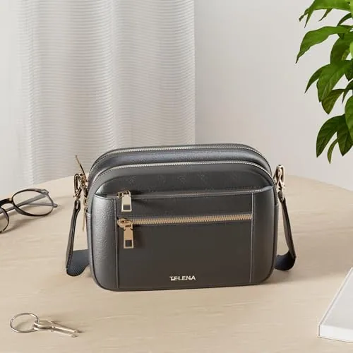 Small Wide Strap Crossbody Bag in Black, view 3